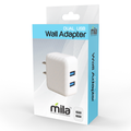 Mila dual USB wall adapter packaging on a white background