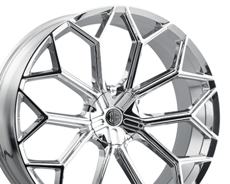 Chrome alloy wheel on a white background